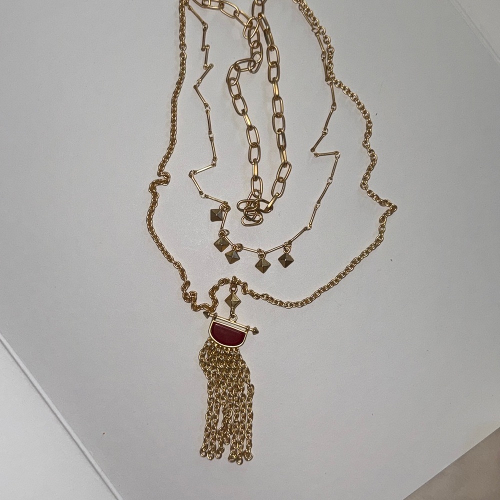 Jardin 3 Tier Layered Pyramid Drop Semiprecious Gold Tone Pendant Necklace 21"